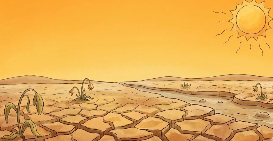 비가 오지 않아서 땅이 바짝바짝 마른 모습이에요.