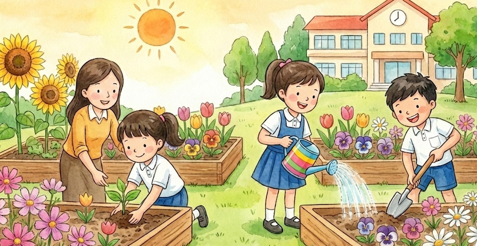 학교 화단 가꾸기
