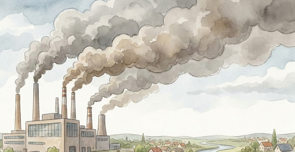 공장 굴뚝에서 쉴새 없이 연기가 피어올라요.